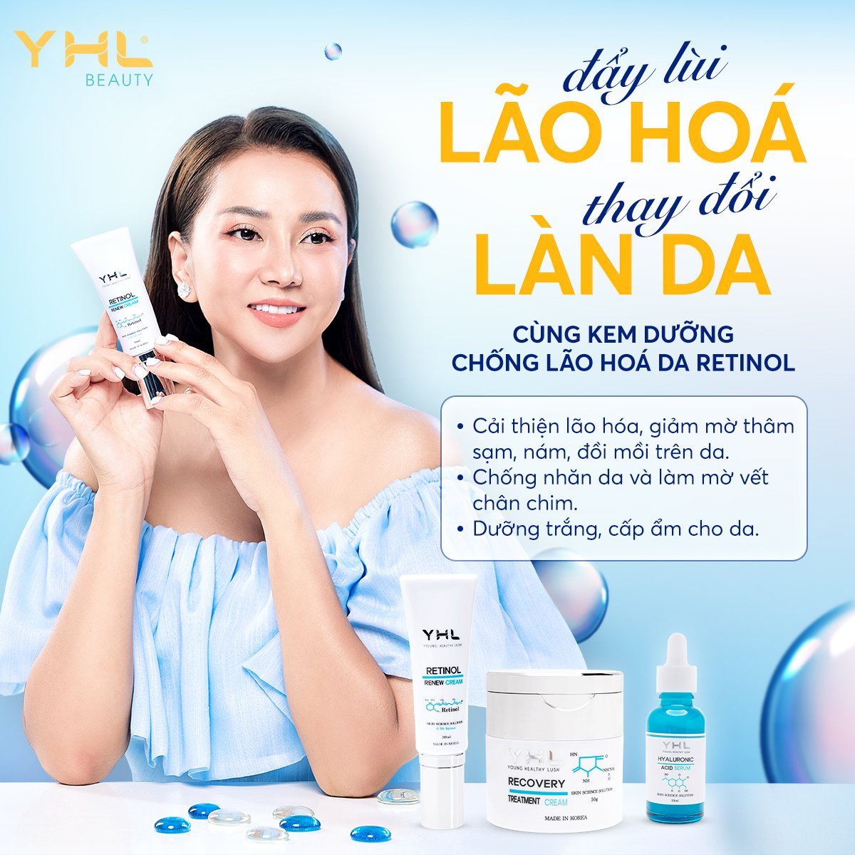 Kem dưỡng Retinol YHL Hàn Quốc 30ml chống lão hóa dưỡng ẩm chống nhăn da và giảm thâm nám đồi mồi trên da - Ban đêm