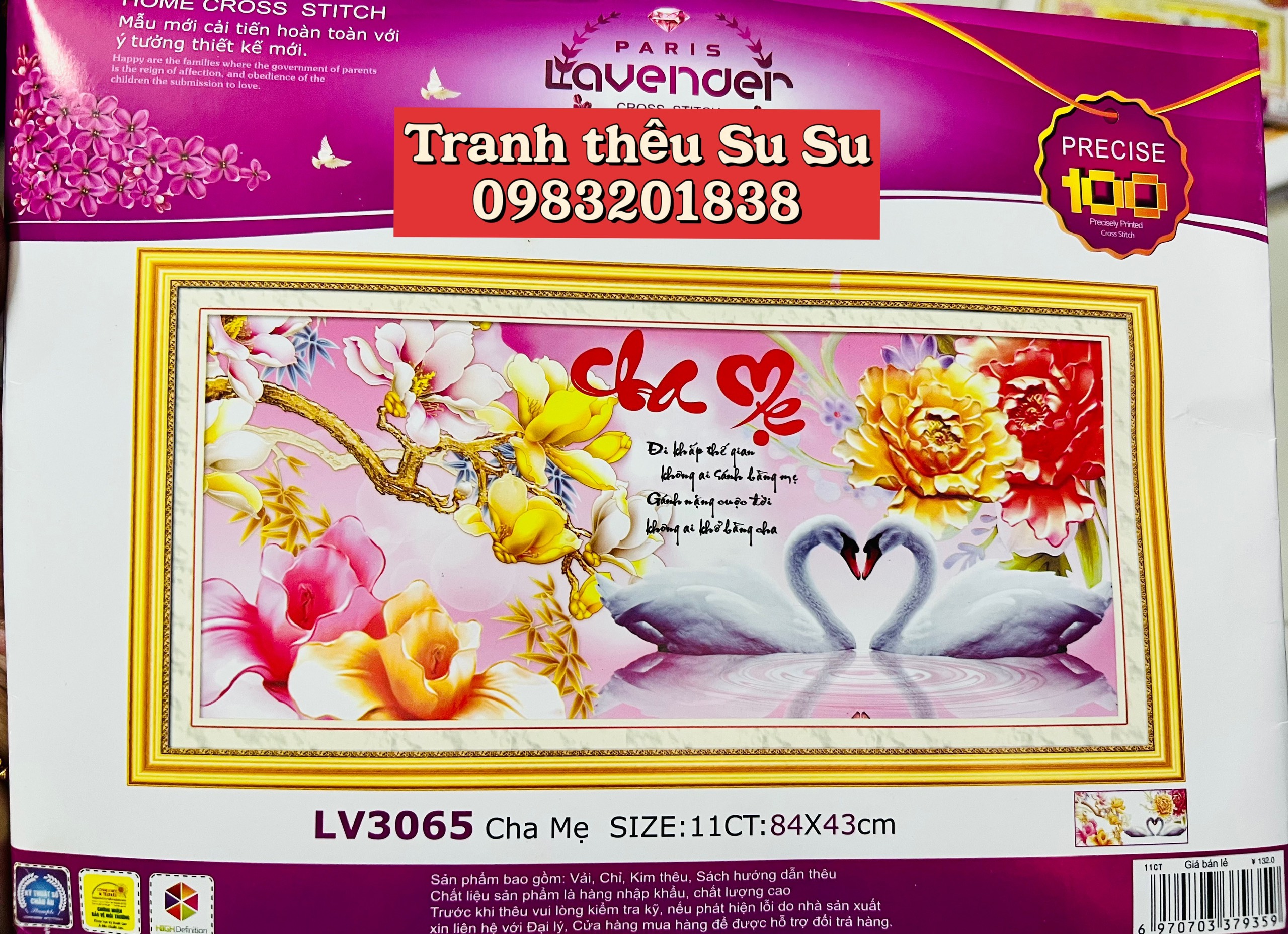 Tranh thêu chữ thập Cha mẹ LV3065, kích thước 84 x 43 cm