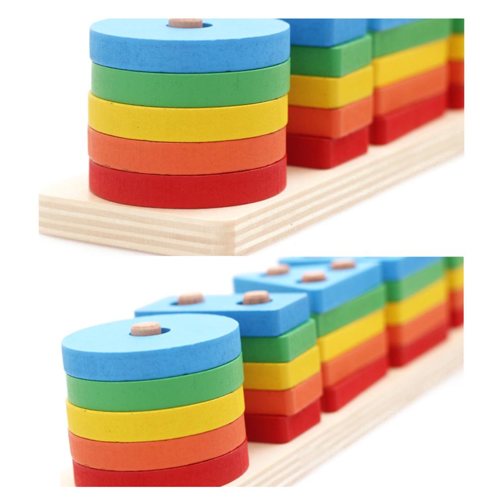 Wooden Geometric Column Toy Shape Color Sorting Blocks Early Educational Learning Tool for Kids Toddlers Preschoolers