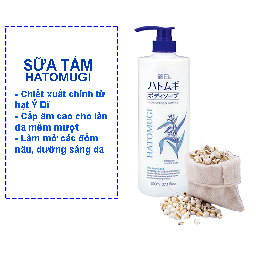 Sữa Tắm Trắng Da Giữ Ẩm Hatomugi Nhật Bản 800ml