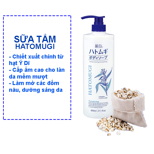 Sữa Tắm Trắng Da Giữ Ẩm Hatomugi Nhật Bản 800ml [ Được Mask 3W Clinic ]