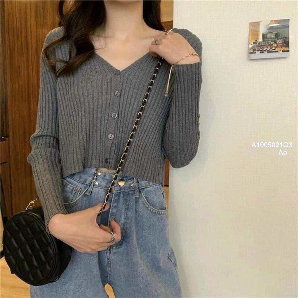 Áo len nút cổ v tay dài QC
