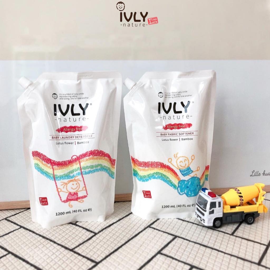 Combo nước giặt và nước xả vải hữu cơ IVLY NATURE hương hoa sen và tinh chất tre dạng túi dung tích 1200ml