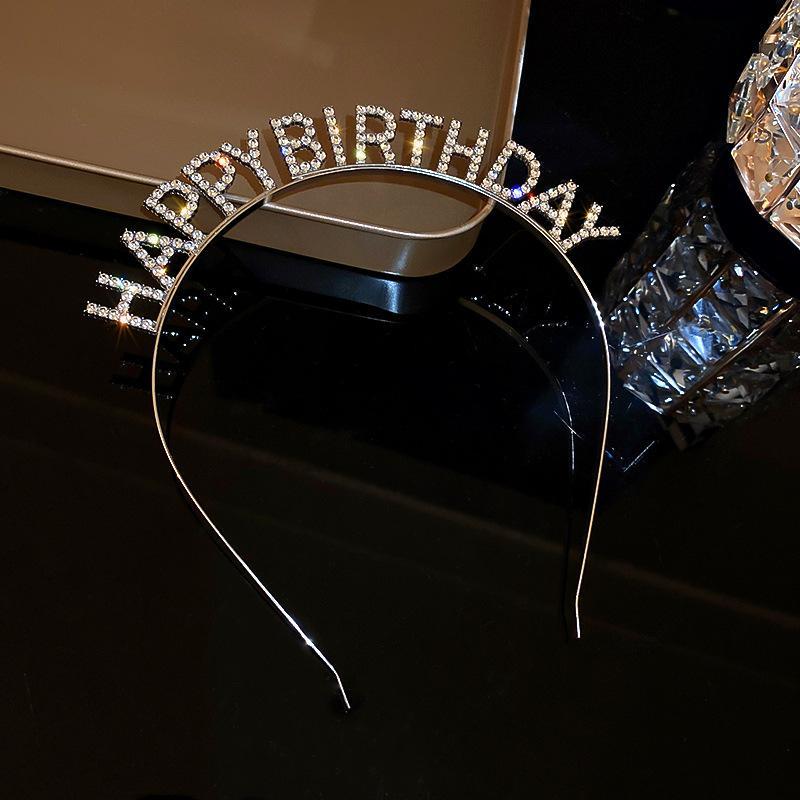 Cài tóc Happy birthday màu bạc đính đá lấp lánh và đáng iu