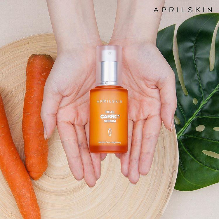 Tinh Chất Giảm Mụn Phục Hồi Sáng Da Sau Mụn Chiết Xuất Cà Rốt April Skin Real Carrot Serum 45g + Tặng Kèm 1 Băng Đô Tai Mèo Xinh Xắn ( Màu Ngẫu Nhiên)