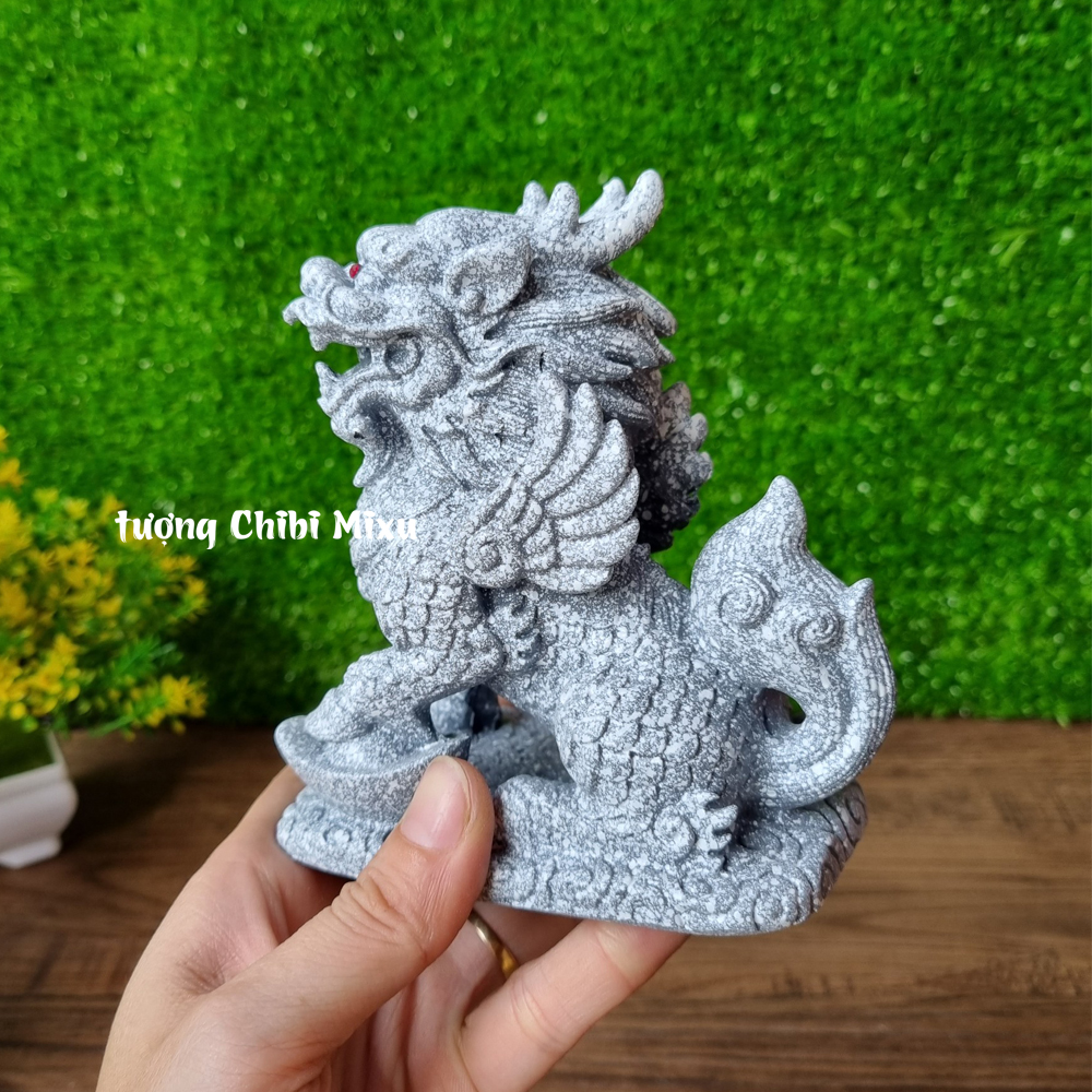 Cặp Tỳ Hưu trắng có bệ đá ngang 11cm x cao 12cm