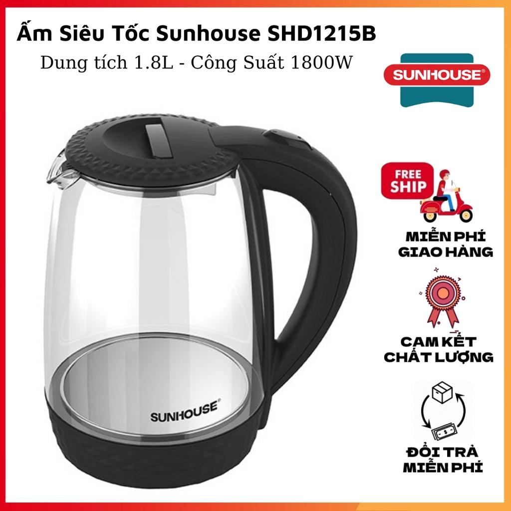 Ấm siêu tốc Sunhouse SHD1215B dung tích 1,8L, công suất 1800W, thân bình thủy tinh chịu nhiệt