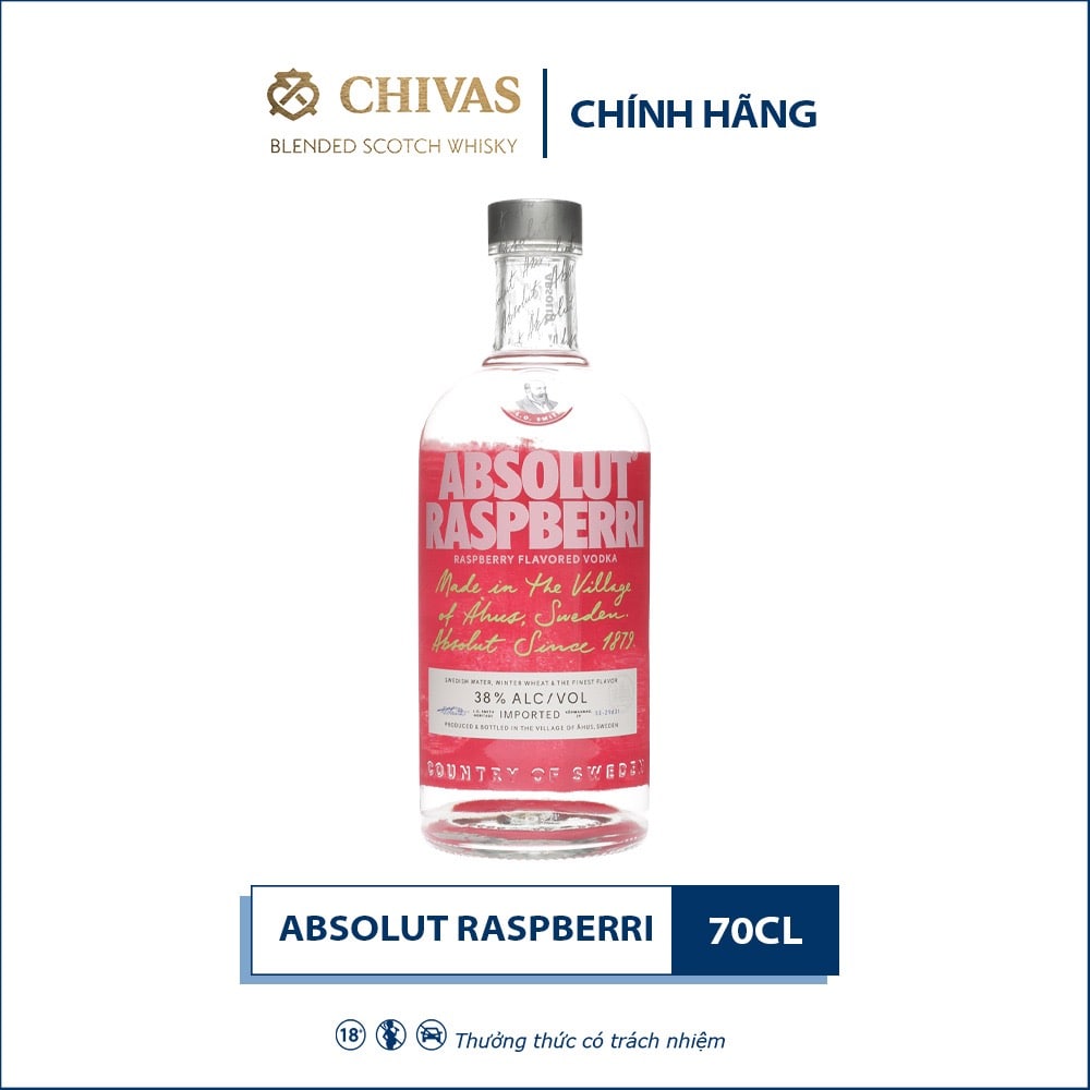 Rượu Vodka Absolut Vị mâm xôi Raspberri 700ml 37% - 39% - Không kèm hộp