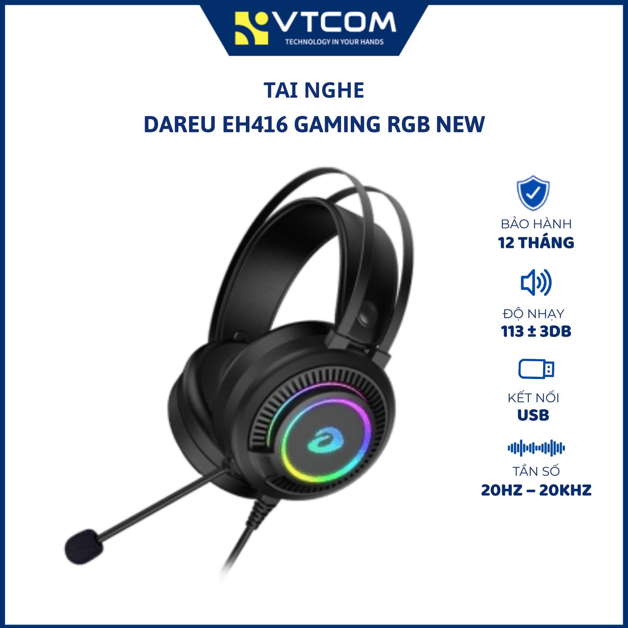 Tai Nghe Gaming Chụp Tai Dareu EH416 RGB Giả Lập Âm Thanh 7.1 - Hàng chính hãng