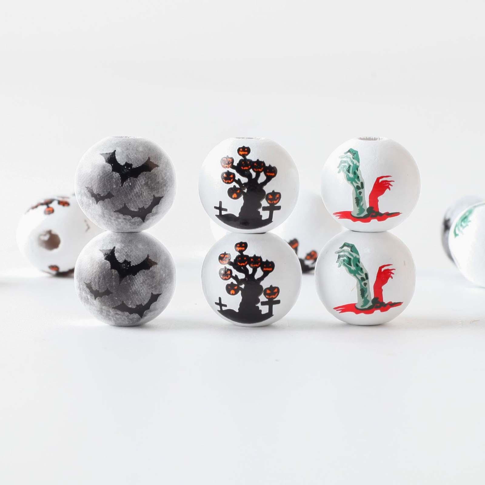 60Pcs Halloween Wooden Beads Loose Spacer Beads DIY Jewelry Making Decorative Party Crafts Handmade Supplies Wood Beads Halloween Decor