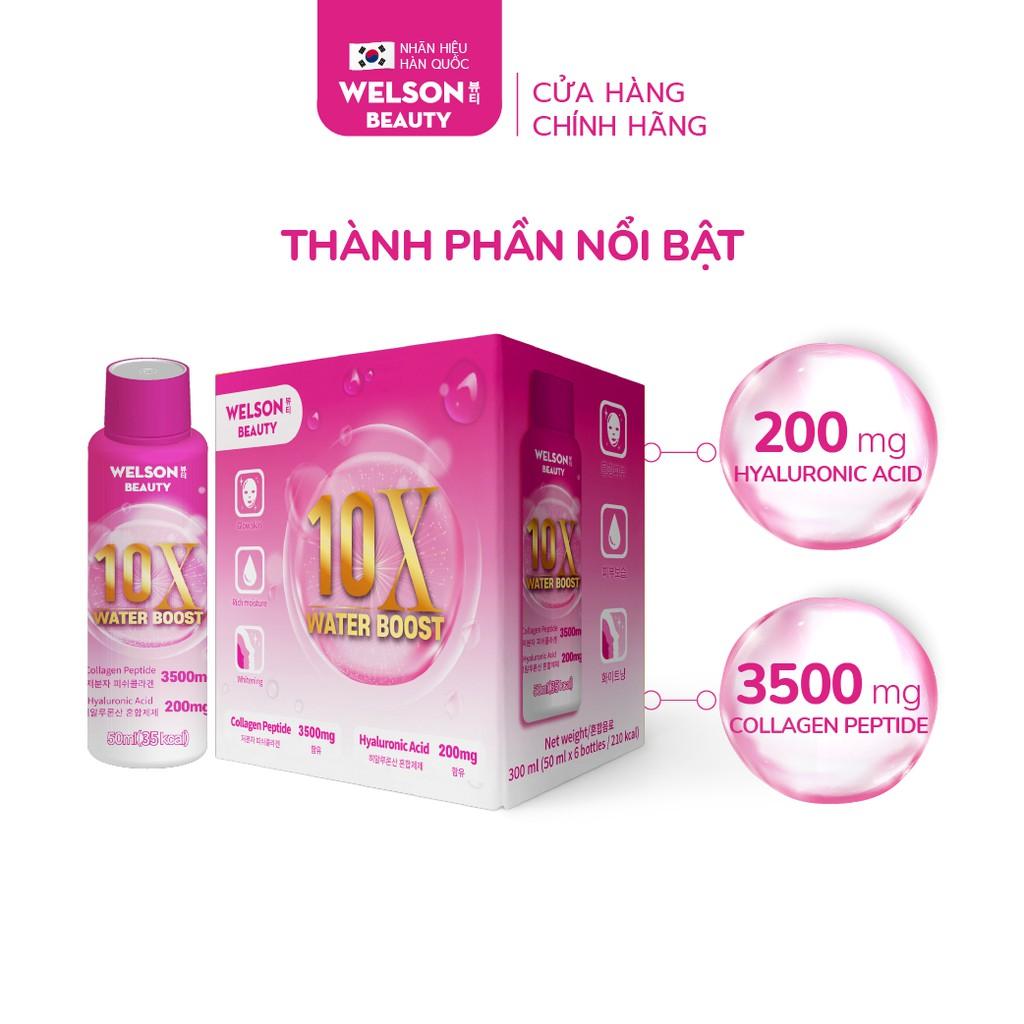 Combo 4 Hộp Nước Uống Cấp Ẩm Căng Bóng Da Welson Beauty 10X WATER BOOST 4 x 6 chai x 50ml