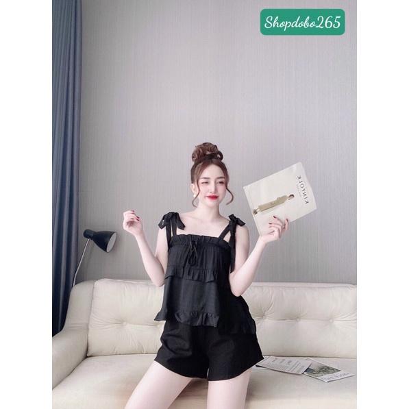Bộ ngủ 2 dây,đồ bộ nữ mặc nhà đùi vải xô dễ thương size 45-57kg.