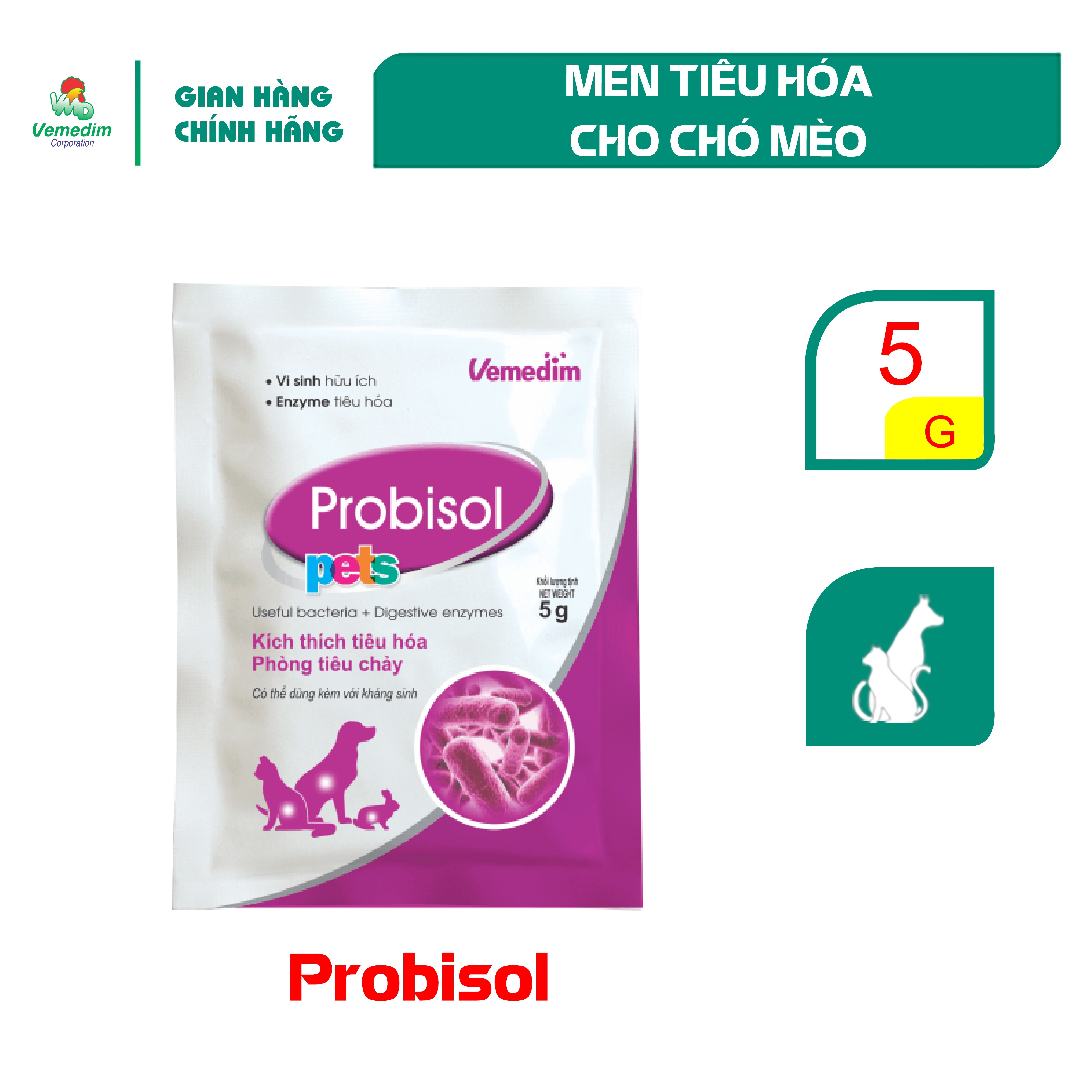 PROBISOL PETS Men tiêu hóa cho chó, mèo, Kích thích tiêu hóa, tăng đề kháng, Combo 10 gói, Sản phẩm Vemedim