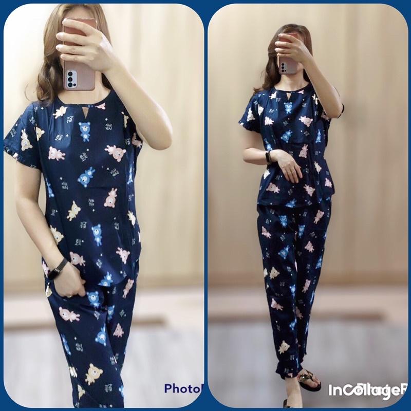 Bộ đồ mặc nhà nữ️đồ ngủ tay cộc quần lỡ chất vải thô dư đẹp