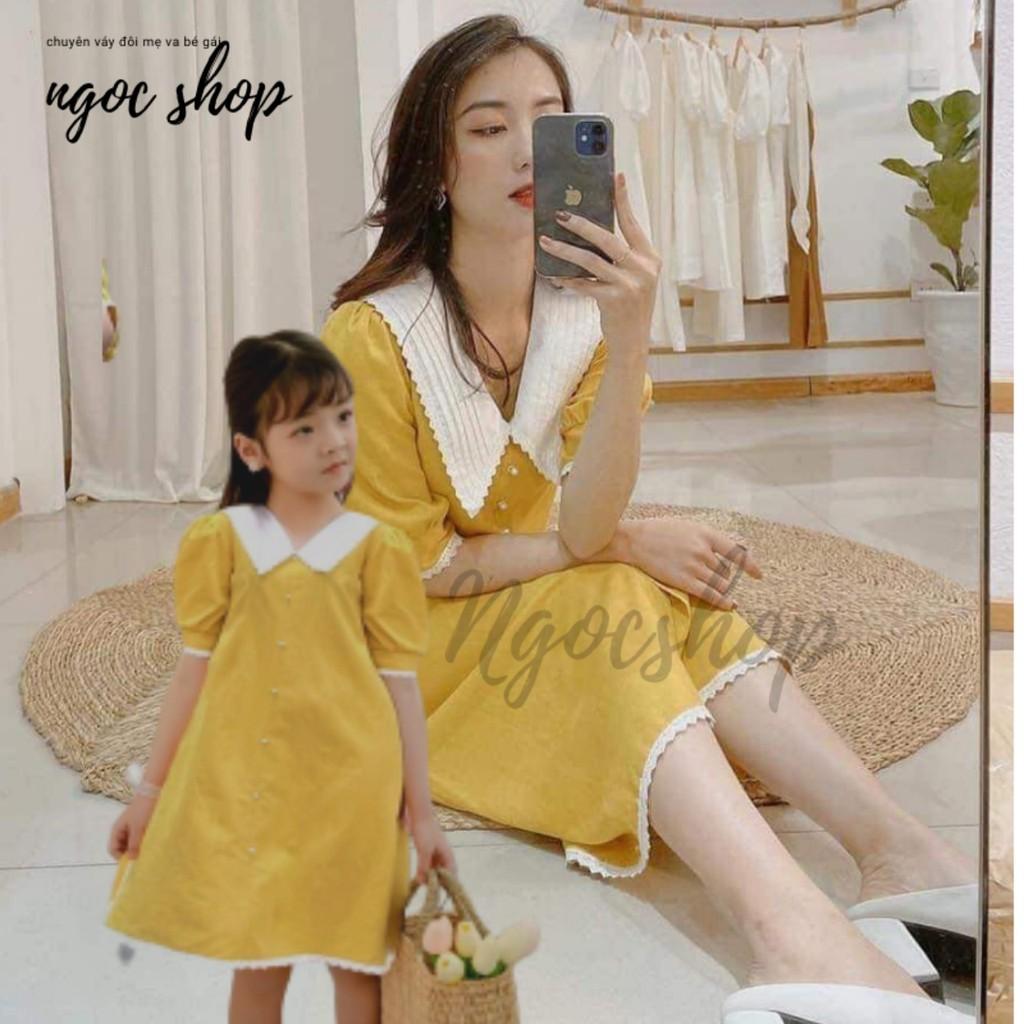 Váy đôi mẹ và bé gái cổ sơ mi đính hạt form suông ( giá gồm mẹ và bé) - SIZE M