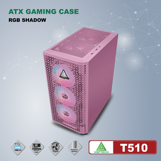 Vỏ máy tính Case VSP T510 ~ không kèm FAN - Hàng chính hãng TECH VISION phân phối