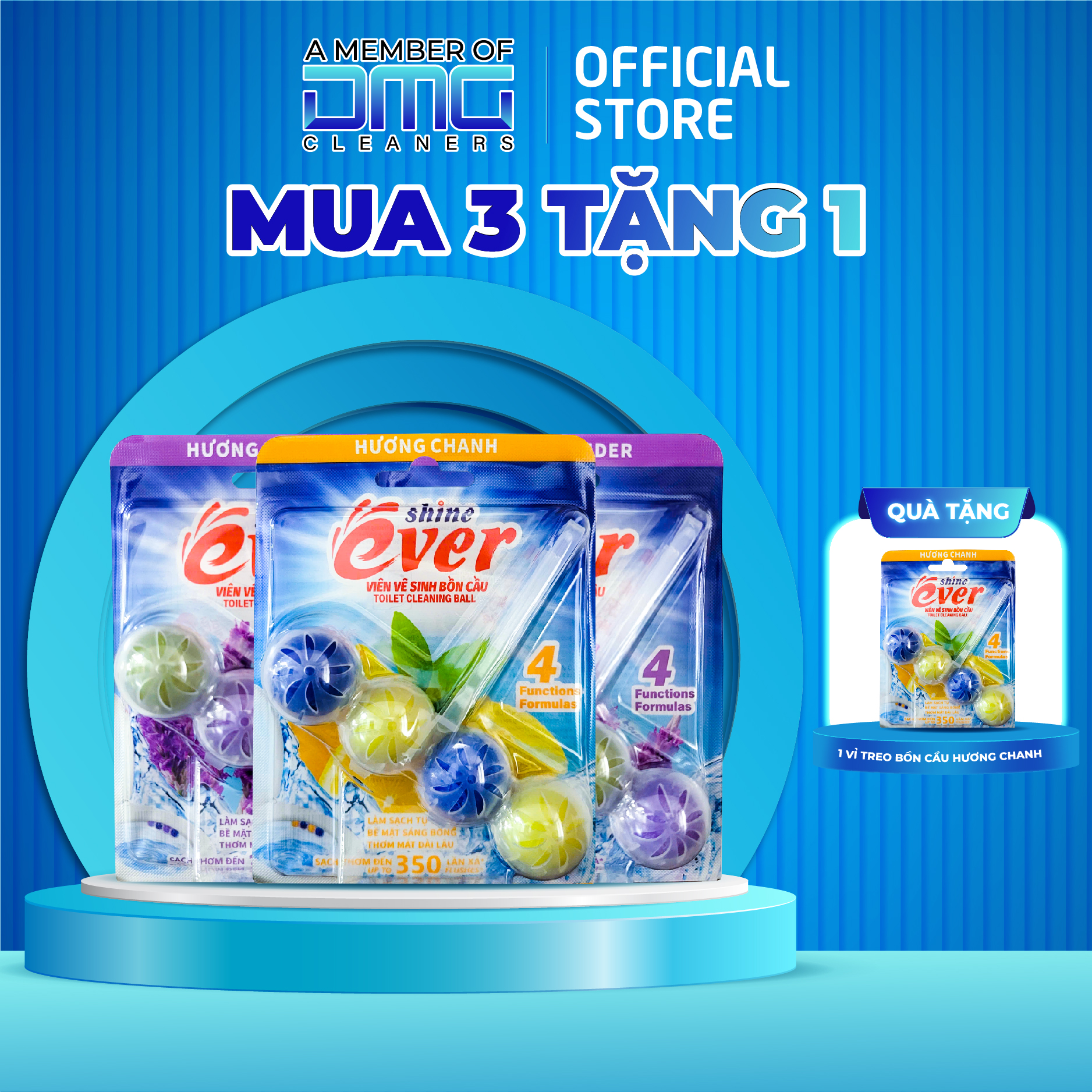 Combo 3 vỉ viên treo bồn cầu Evershine gồm 2 vỉ hươnng Lavender và 1 vỉ hương Chanh tặng 1 kèm 1 vỉ hương Chanh