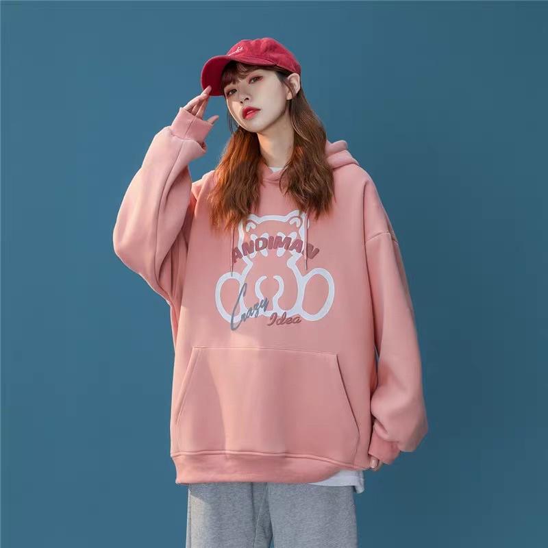 Áo khoác chui đầu hoodie nỉ ngoại tay phồng in gấu unisex ulzzang nam nữ AN426