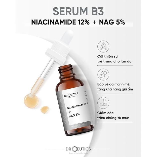 Serum DrCeutics Niacinamide 12% + NAG 5% Giảm Thâm Sáng Da Kiềm Dầu