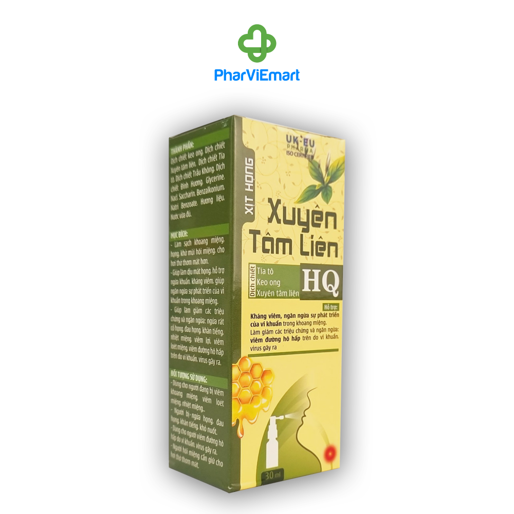 Xịt Họng Keo Ong Xuyên Tâm Liên Hỗ Trợ Giảm Ho Và Đau Ngứa Rát Họng (Chai 30ml)