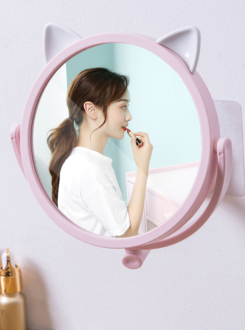 Gương Tròn Tai Mèo Xoay 360 Độ Có Giá Treo Tường Tiện Lợi