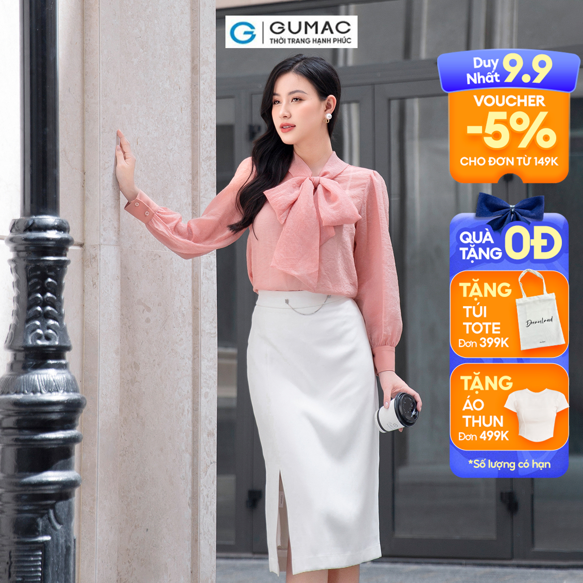 Chân váy phom suông, đường rã dọc hông váy tạo kiểu xẻ trước VD09029