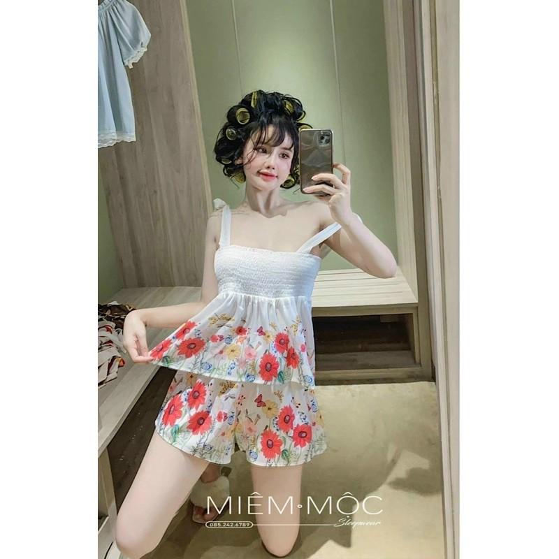 Đồ Ngủ Dây Cột Nơ Sexy Hoạ Tiết Hoa Nhúng Bèo Ngực