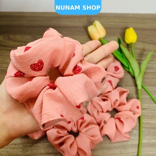 Cột tóc crunchies hoạ tiết trái tim nhún nhiều size to cực xinh, phong cách cute hàn quốc Nunam shop