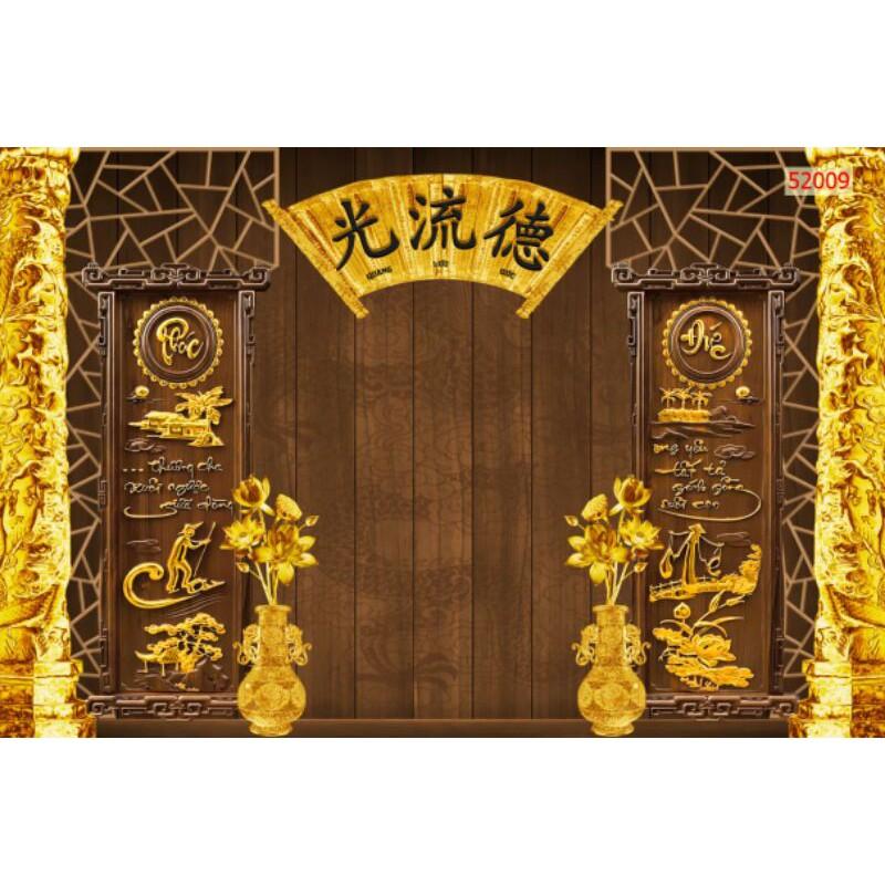 Tranh 3D dán phòng thờ, bàn thờ KT ngang 1.25m*0.8m có keo sẵn