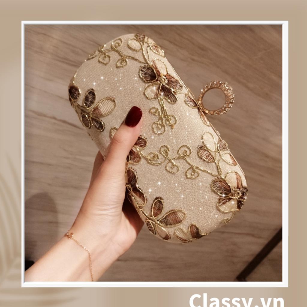 Clutch Classy cầm tay xỏ ngón thêu hoa thanh lịch trang nhã dành cho tiệc tối, mặc áo dài, dự sự kiện