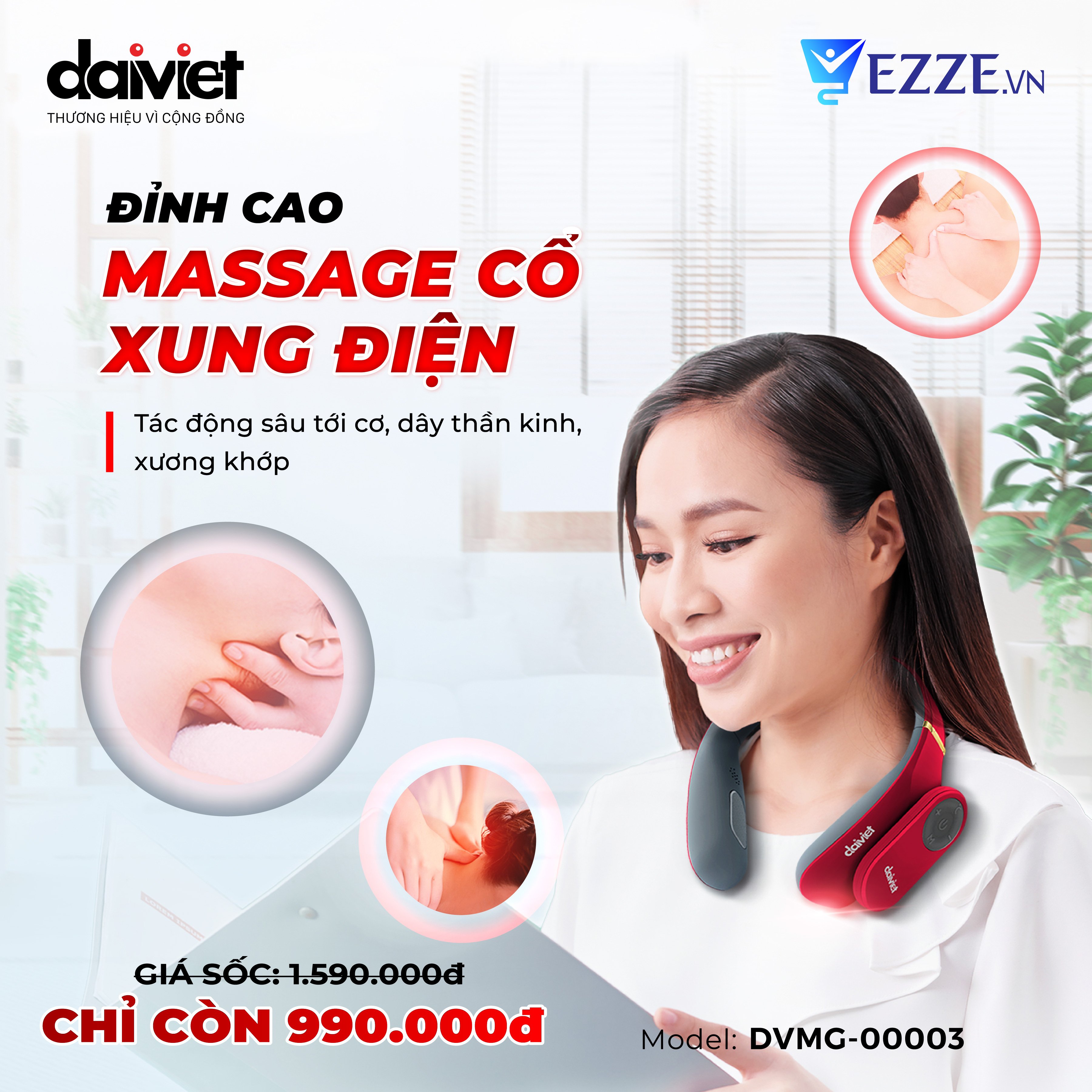 Máy Massage Cổ Vai Gáy, Mát Xa Xung Điện Tần Số Trị Liệu Đau Mỏi DAIVIET DVMG-00003 BH 12 tháng