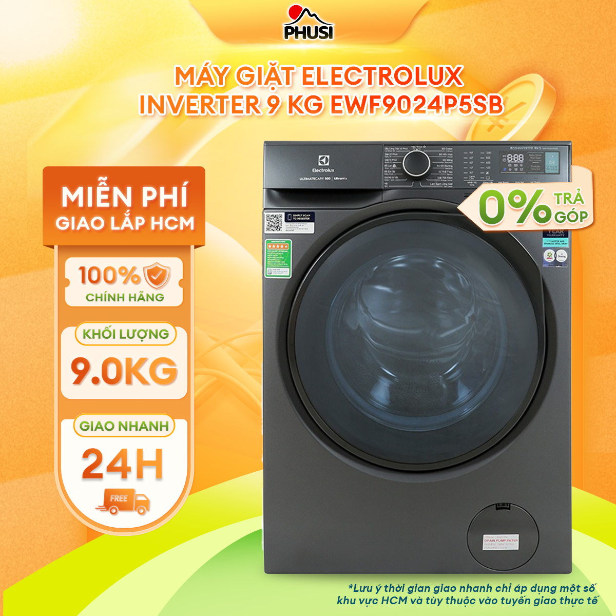 Máy giặt Electrolux Inverter 9 kg EWF9024P5SB - Hàng chính hãng