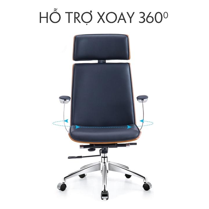 Ghế Da Văn Phòng, Ghế Giám Đốc Xoay 360 Độ Khung Gỗ Bọc Da PU Chân Sắt Bằng Thép Không Gỉ