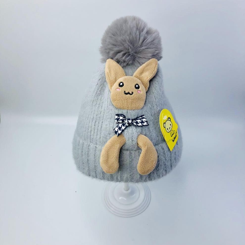 Mũ beanie, nón len cho bé hình thỏ có quả bông cực yêu, siêu ấm áp - HOT