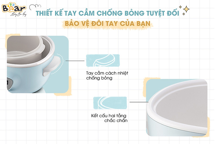 Nồi Nấu Chậm 0.8/1.6/2.5L Bear Chính Hãng Đa Năng Nấu Cháo, Chưng Yến - Hàng Nhập Khẩu