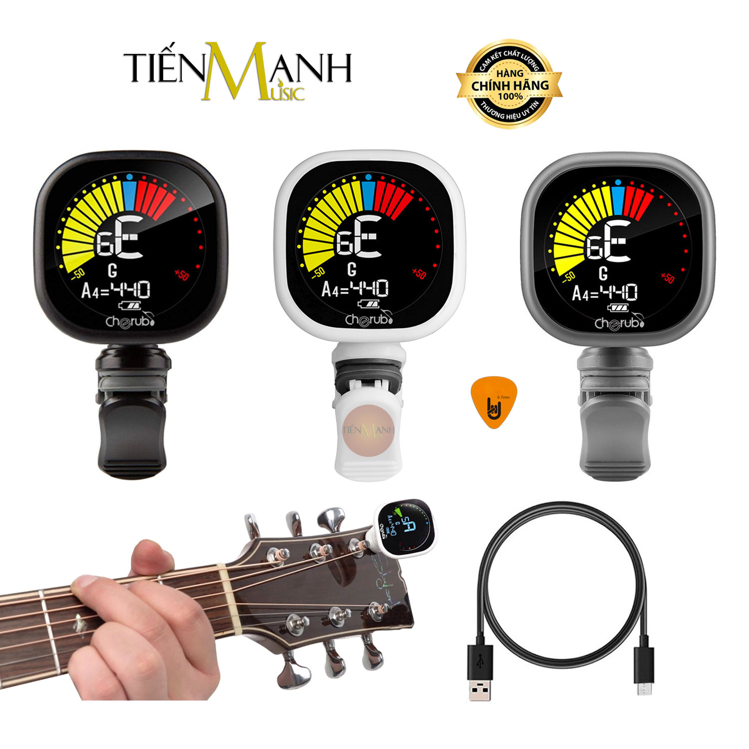 [Pin Sạc] Máy Lên Dây Đàn Guitar, Ukulele, Violin Cherub WST-675 Chỉnh âm Bass, Chromatic Clip on Tuner WST675 Tuning WST 675 Hàng Chính Hãng - Kèm Móng Gẩy DreamMaker