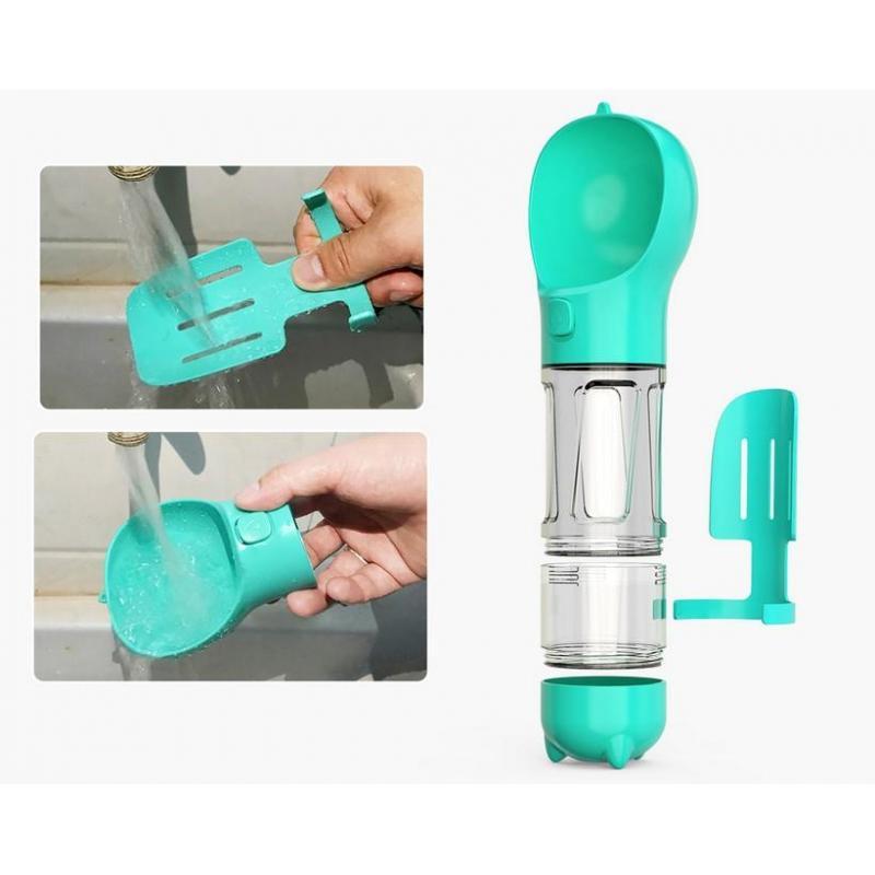 4 In 1 Dog Water Bottle Dispenser Bowl Feeder For Walking Hiking Blue