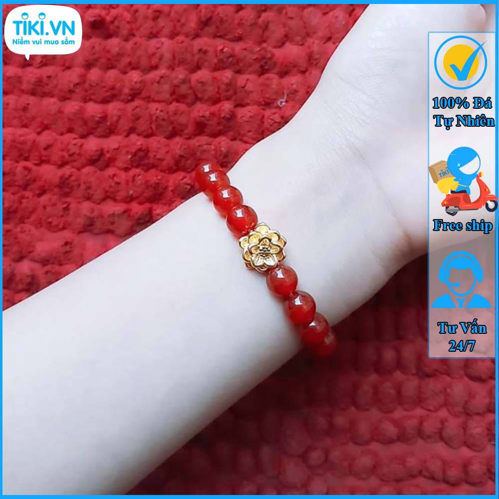 Vòng tay phong thủy nam nữ - Vòng đá mã não đỏ hoa sen vàng - Vòng phong thủy cho người mệnh hỏa, thổ