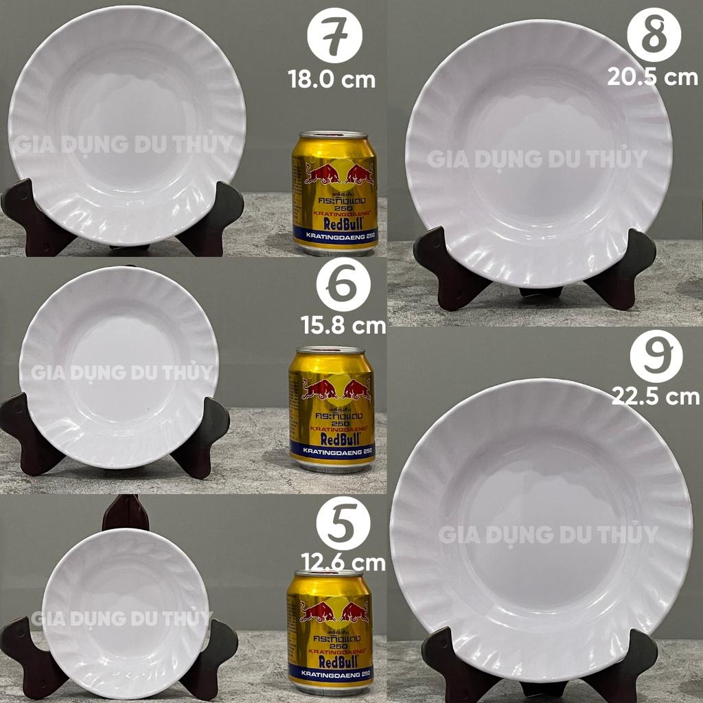 Dĩa Nhựa Melamine Đáy Sâu Màu Trắng, Vàng, Xanh, Bông Xanh, Bông Đỏ Chất Liệu Nhựa Phíp