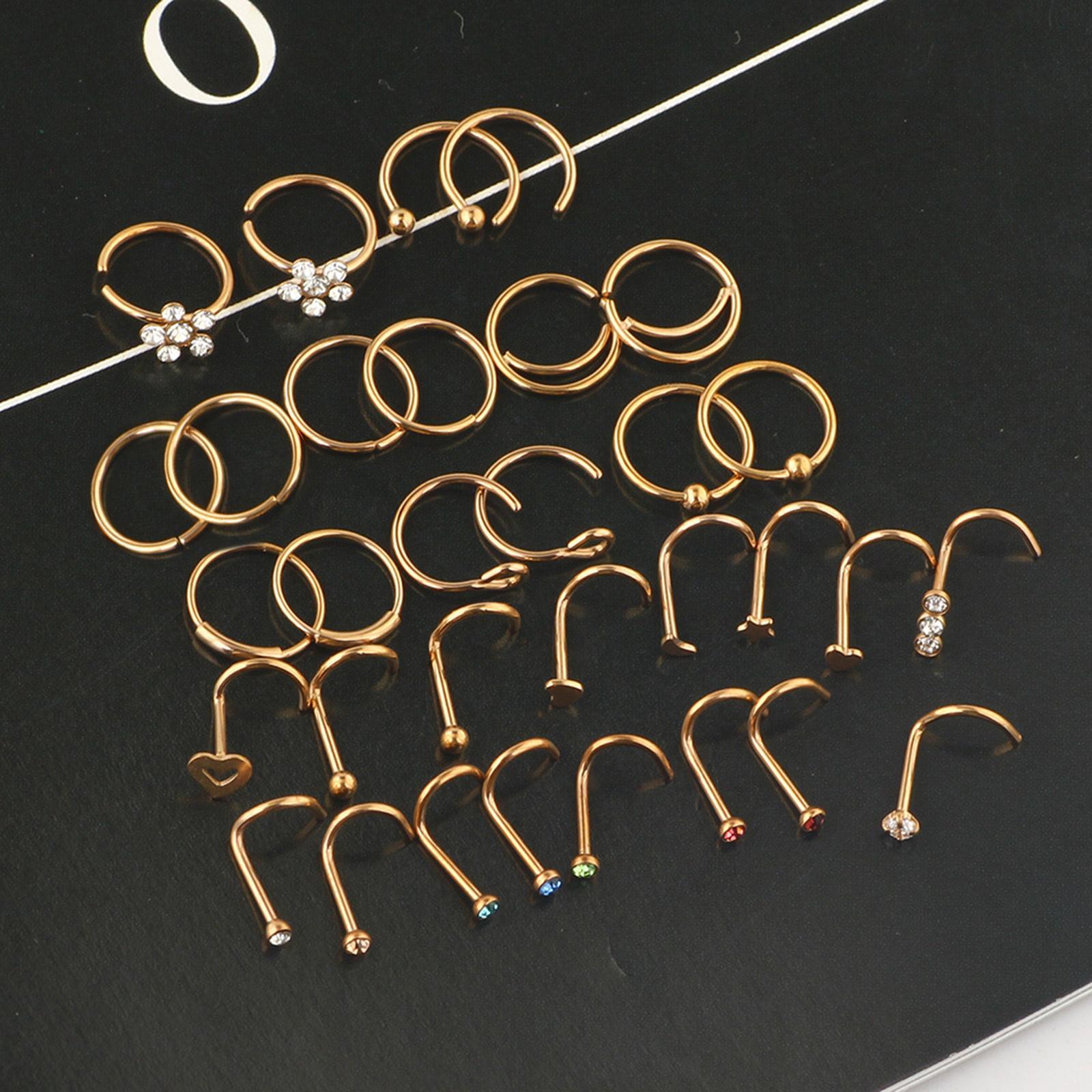 32 Pieces Nose Rings Hoop Studs Piercing Jewelry Set for Women Men Girls