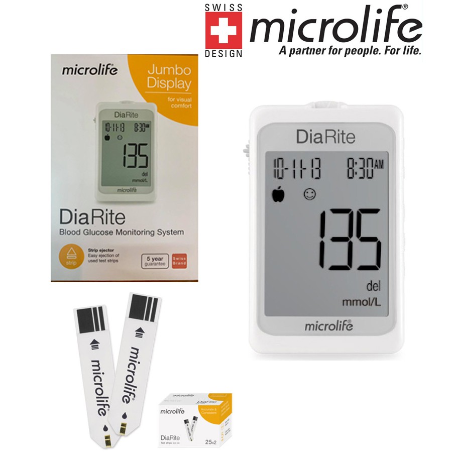 Trọn bộ máy đo đường huyết Microlife Diarite BGT gồm máy và 50 que test