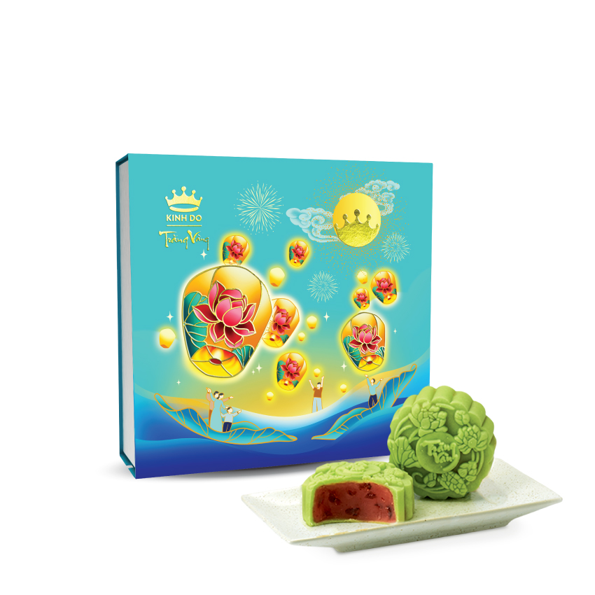 Tặng lồng đèn giấy - Hộp bánh trung thu Kinh Đô cao cấp - Trăng Vàng Hồng Ngọc Tâm An (4 Bánh x 120gr)