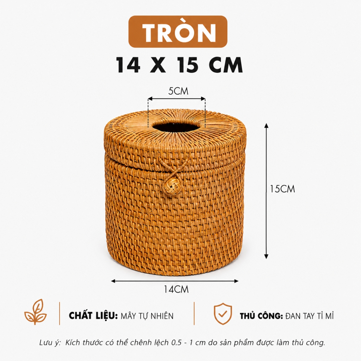 Hộp Khăn Giấy Mây Tre Hình Tròn ANKAN – Decor Sang Trọng Nhà Tắm, Phòng Khách, Quán Cafe