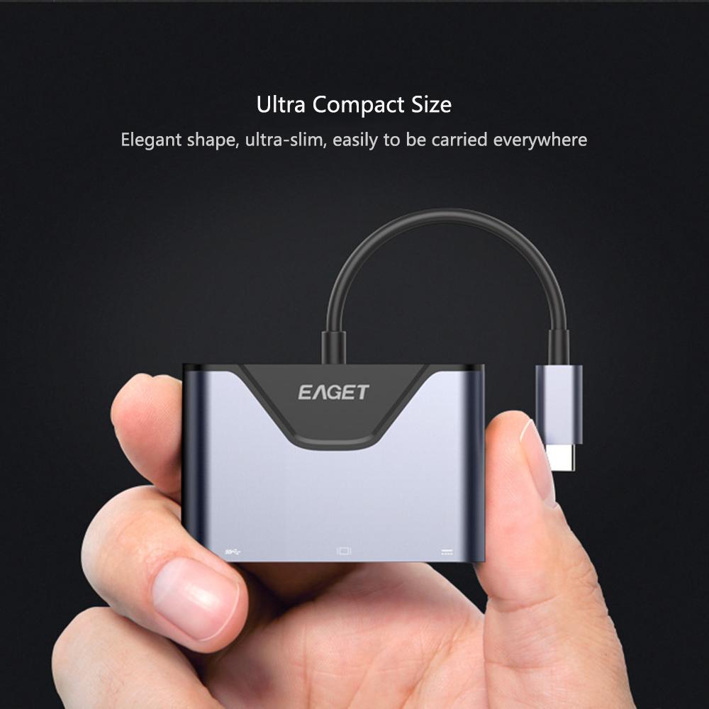 Bộ chuyển đổi EAGET Muli Chức năng Type-C sang C + VGA + USB 3.0 Male To Female