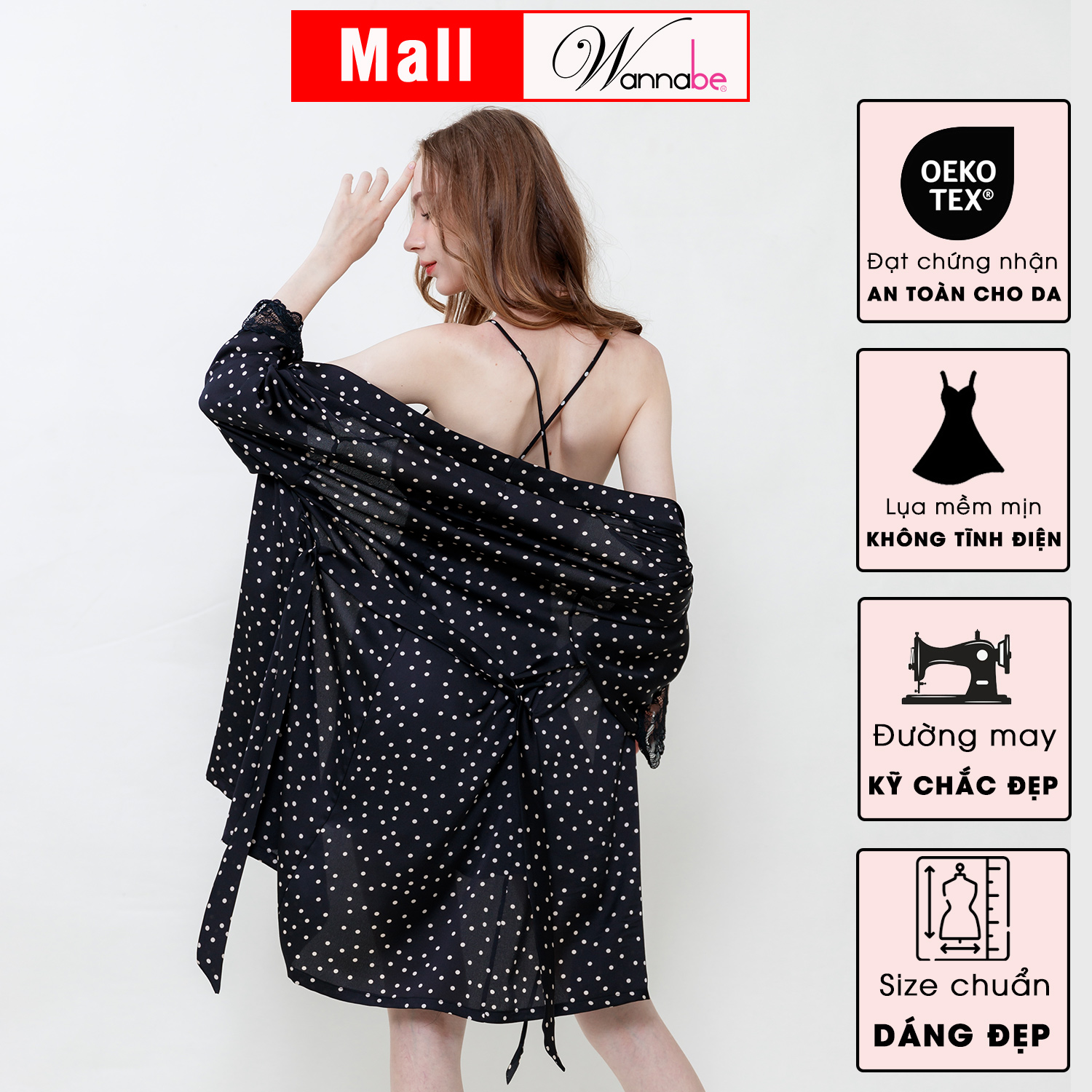 Áo choàng ngủ lụa latin WANNABE KIS90 áo khoác kimono cao cấp chiếc áo choàng quyền lực ẩn chứa nét gợi cảm tiềm ẩn bên trong áo