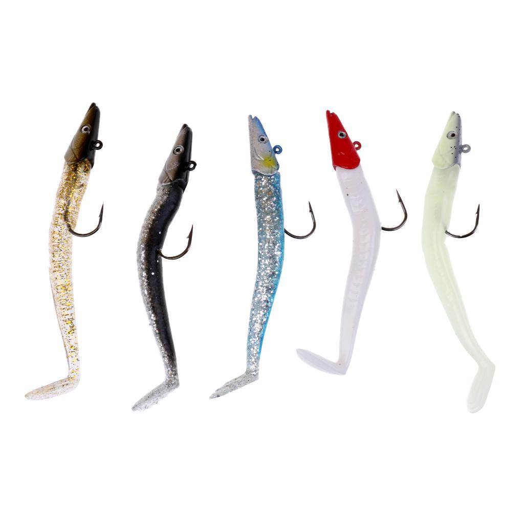 5 Pieces 11cm Lead JigHead Soft Fishing Lures with Hook Weedless Sandeels Sinking Swimbaits for Saltwater and Freshwater