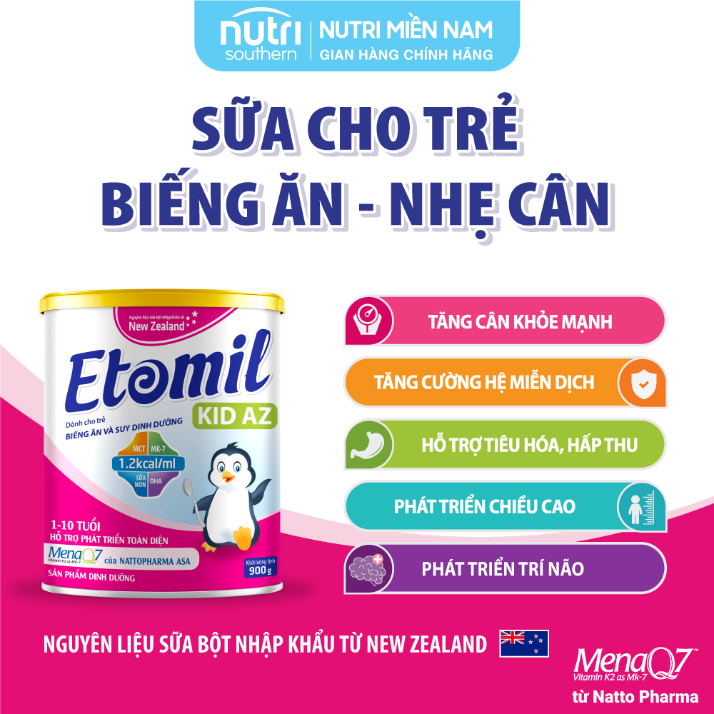 Sữa Cho Trẻ Biếng Ăn, Nhẹ Cân 1-10 Tuổi ETOMIL KID AZ 900G – Sữa Công Thức Tăng Cân, Tăng Chiều Cao – Hộp 900gr