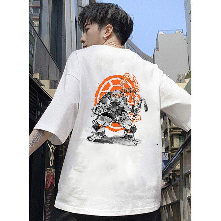 Áo thun unisex nam nữ tay lỡ ninja rùa cam vải dày mịn 2021T3101