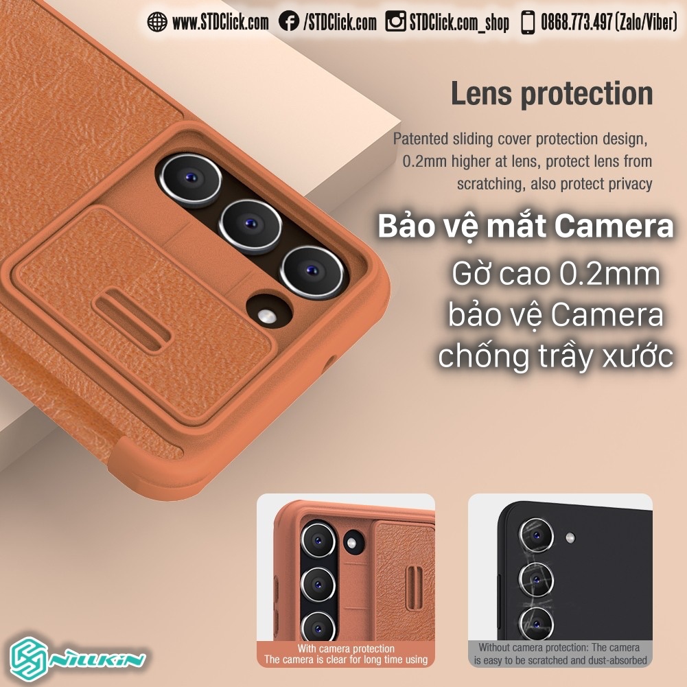 BAO DA DÀNH CHO ĐIỆN THOẠI SAMSUNG GALAXY S23 PLUS 5G NILLKIN QIN PRO BẢO VỆ CAMERA