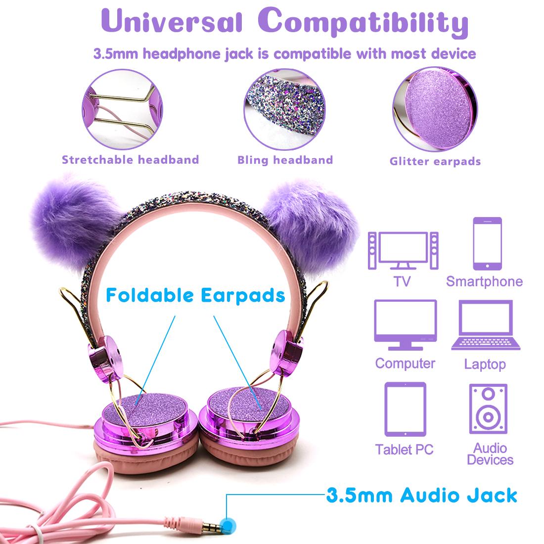 Dễ Thương Cho Trẻ Em Có Dây Tai Nghe Có Micro 3.5Mm Âm Nhạc Stereo Tai Nghe Máy Tính Di Động Điện Thoại Game Thủ Mèo Tai Nghe Cô Gái Tặng